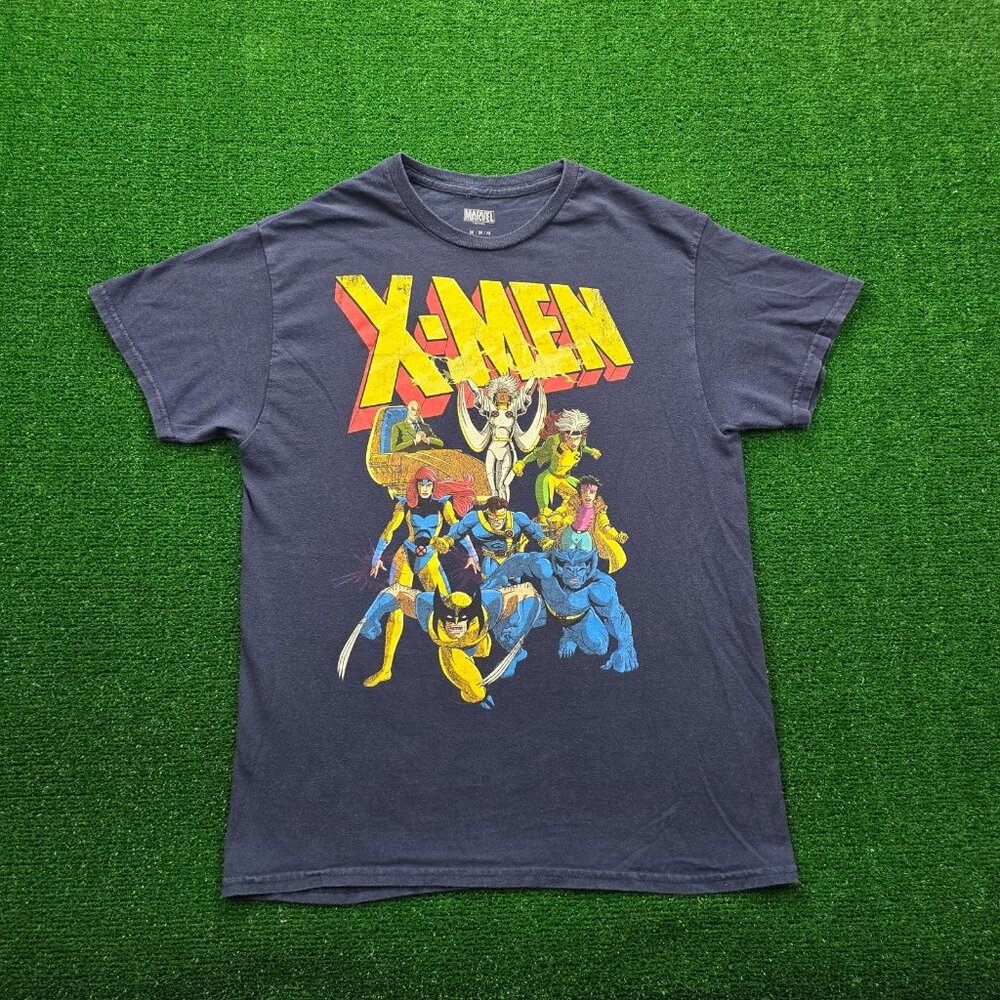 Marvel X-Men Tshirt Mens Medium Blue Short‎ Sleeve Wolverine Storm Beast Comics